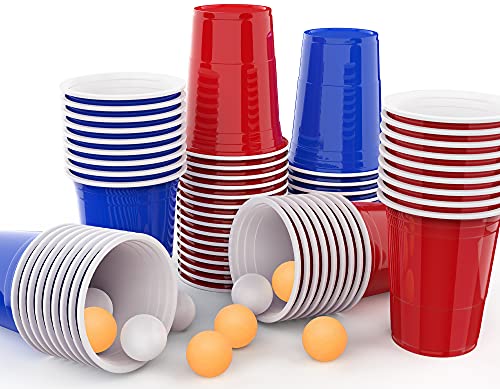 MOZOOSON Becher Set, 50 Red Cups + 50 Blue Cups+10 Tischtennisbälle für Party...