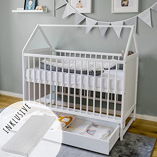 Kids Collective Babybett mit Matratze und Schublade Gitterbett Kinderbett...